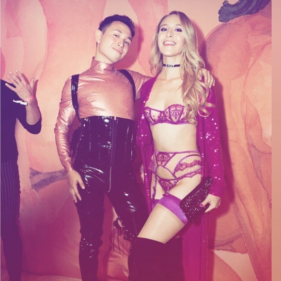 RARE - Honey Birdette Purple Lace Lingerie Set Bra Garter AND Panties - Picture 5 of 12